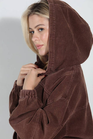 Washed Corduroy Zip Up Hoodie Bomber