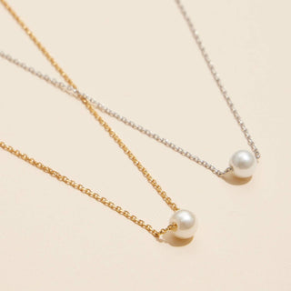 6mm Classic Pearl Charm 18K Gold Dip Necklace: White gold / One / 4DN18053