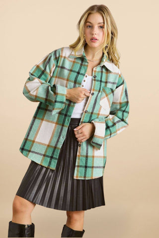 CEJ2586B -LONG SLEEVES BOYFRIEND FLANNEL SHACKET