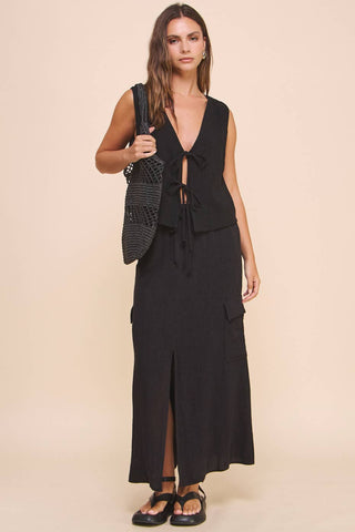 ISB1349 Linen Tie Vest Black: Black / Small