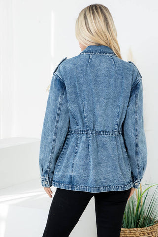 Stone Washed Anorak Jacket w/ Aztec Embroidery