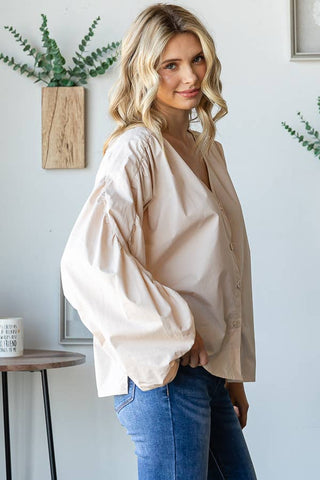 Loose Flowy Top with Ruched Sleeves