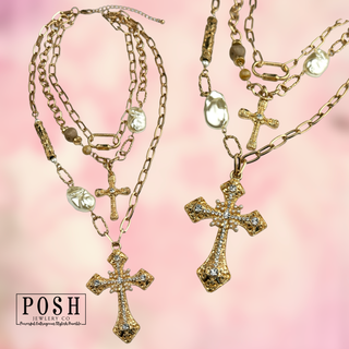 Gold cross necklace 9PN198: Gold