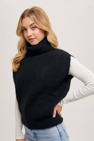 TURTLENECK SWEATER KNIT VEST: H.GREY / M/L