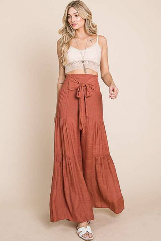 Tie front ruched waist back pants (Plus available) JBJ1033: Rust / M