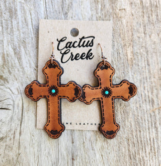 "Faith"  Handmade Tooled Leather Cross Earrings