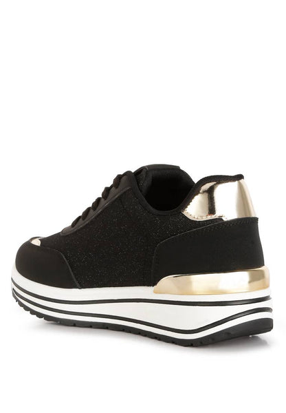 Mailys Metallic Panel Platform Sneakers: US-9 / UK-7 / EU-40 / Black