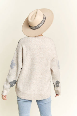 LESW3591X - PLUS PUFF FLOWER COMFY SWEATER: BEIGE / 2XL