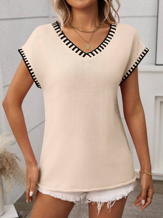 V Neck Cape Sleeve Knit Summer Top