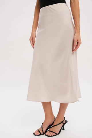 SATIN MIDI SKIRT: ASH / M