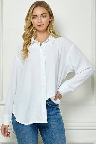 Oversized Boyfriend Light Weight Air flow Button Up Shirt: White / XL