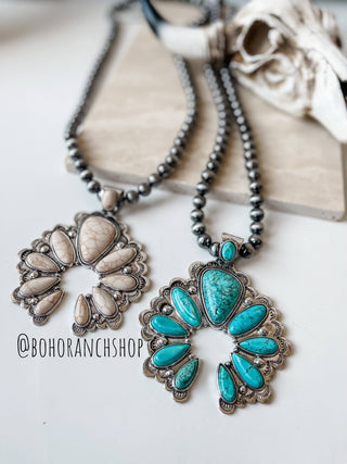 Western Statement Squash Blossom Stone Necklace: Turquoise