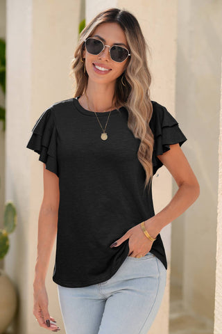 LDC Layered Ruffle Short Sleeve Round Neck Top