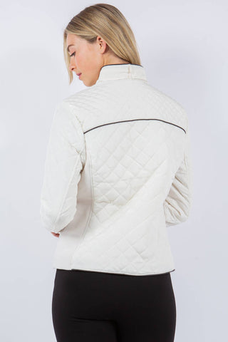 Quilted Classic Nylon Jacket with Faux Fur Lining: Olive / S