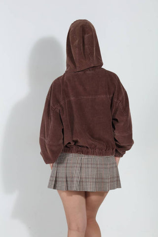 Washed Corduroy Zip Up Hoodie Bomber