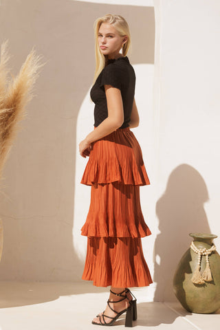 QS8365 Pleated Tiered Skirt: TERRA COTTA / SMALL