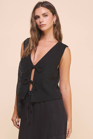 ISB1349 Linen Tie Vest Black: Black / Small