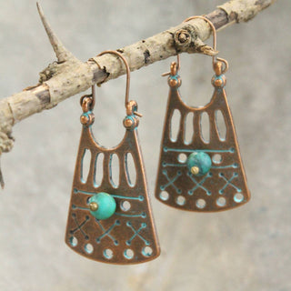 Verdigris Etched Tribal Earrings