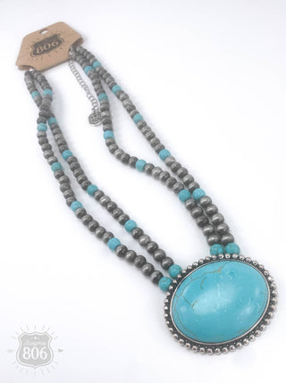 Necklace with oval pendant 806-N058: Turquoise