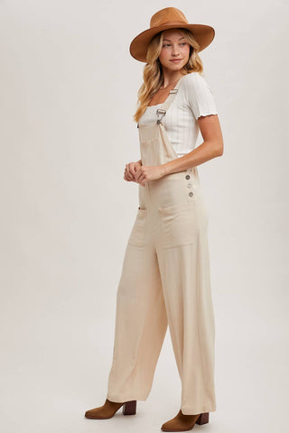 RELAXED WIDE LEG OVERALL JUMPSUIT: OATMEAL / L