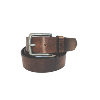 Leather Brown Belt with Vintage Silver Buckle: Medium / Small