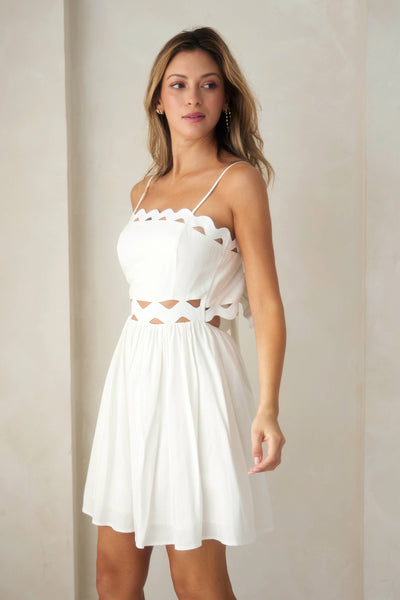 LD1280 Scallop Cut-Out Mini Dress: Off-White / SMALL