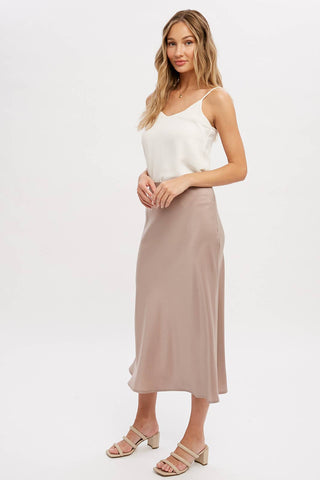 SATIN MIDI SKIRT: PEARL / L