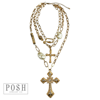 Gold cross necklace 9PN198: Gold