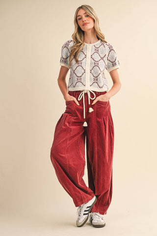 WASHED CORDUROY PLEATED BARREL PANTS MP4155