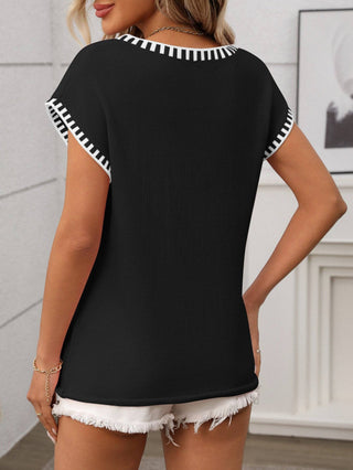 V Neck Cape Sleeve Knit Summer Top