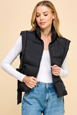 CV1231-Zipper Front Puffer Vest: Black / M