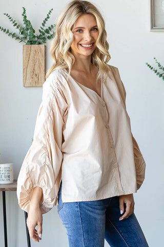 Loose Flowy Top with Ruched Sleeves