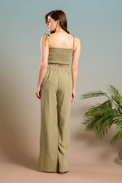 HIGH WAIST WIDE SPLIT LEG DRESS PANTS: OLIVE