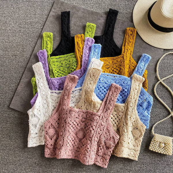 Crosa - Handmade Vintage Crochet Design Camisole: BLUE