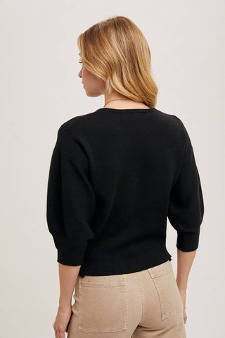 PUFFED 3/4 SLEEVED KNIT SWEATER TOP: LATTE / L