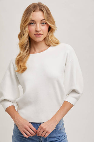 PUFFED 3/4 SLEEVED KNIT SWEATER TOP: LATTE / L