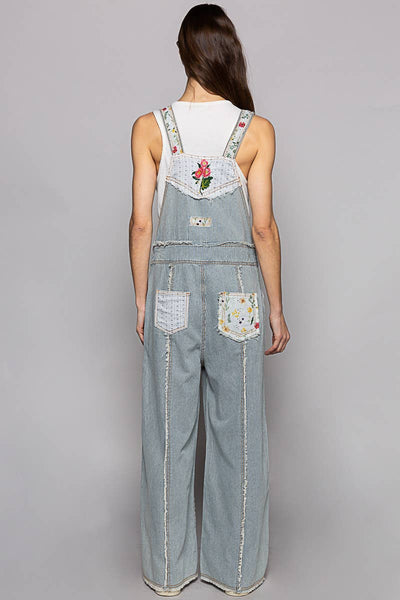 Floral patchwork embroidery overall: M / STRIPE DENIM