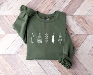 Christmas Sweatshirt - Christmas Tree Shirt - Holiday Sweat: Olive Green / XXL - Unisex