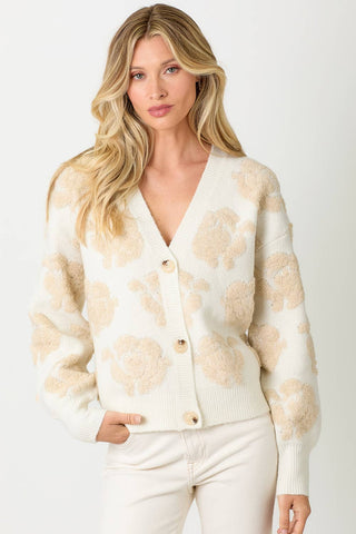 20429 Floral Button Down Cardigan: Cream / Large