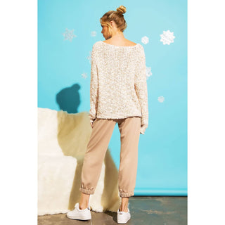 LOOSE POPCORN KNIT BOAT NECK PULLOVER