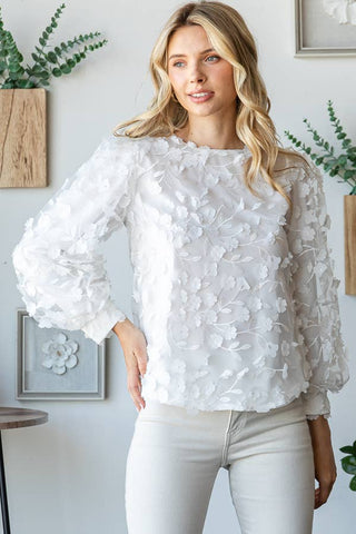 Mesh Flower Embroidery Blouse