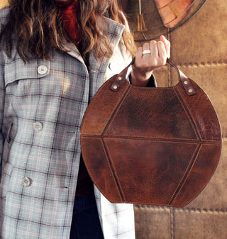 Handmade Womens Leather Handbag Shoulder Bag Round Tote: Handbag only