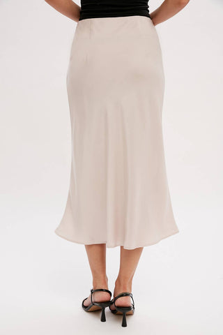 SATIN MIDI SKIRT: ASH / M