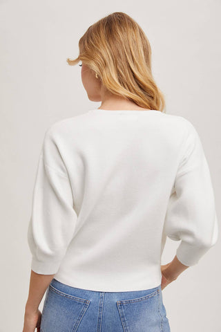 PUFFED 3/4 SLEEVED KNIT SWEATER TOP: LATTE / M