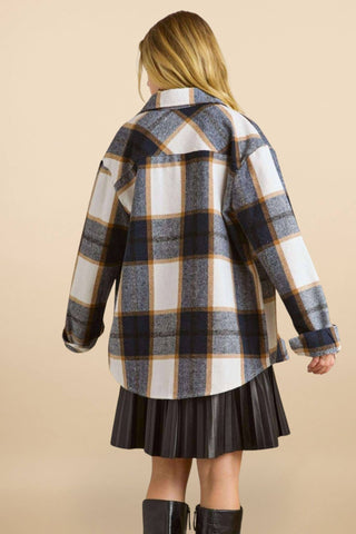 CEJ2586B -LONG SLEEVES BOYFRIEND FLANNEL SHACKET