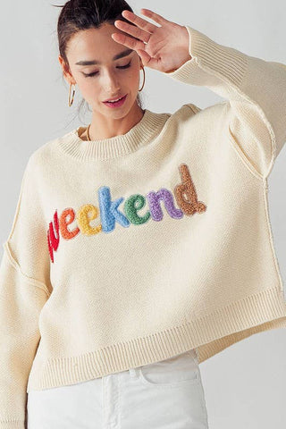 RIB KNIT WEEKEND EMBROIDERED SWEATER