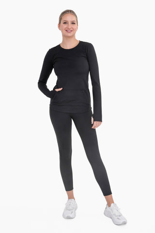 Brushed Interior Long Sleeve Active Top with Thumbholes: BLACK / S:M:L (2:2:2)