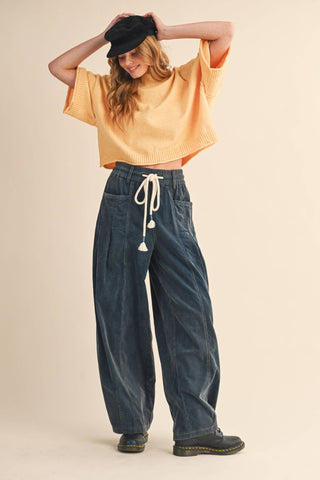 WASHED CORDUROY PLEATED BARREL PANTS MP4155