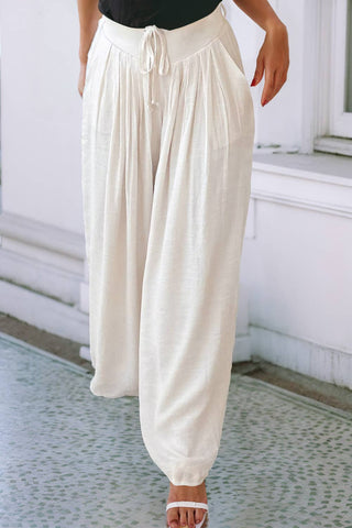 LDC Casual Tie Waist Pleated Wide Leg Pants