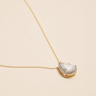 Cubic Zirconia Teardrop Pave 18k Gold Dip Pendant Necklace: White Gold / One / 4DN18049